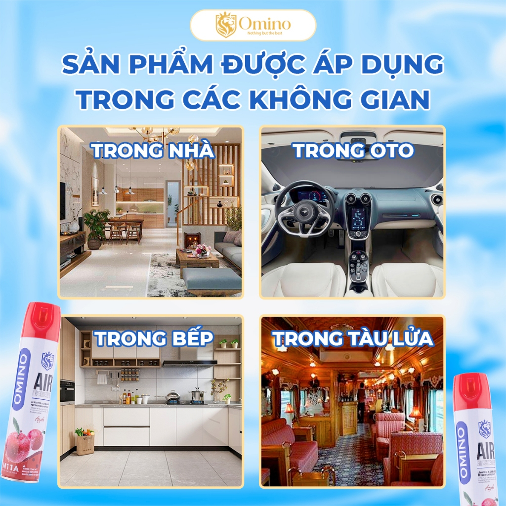 Xịt Thơm Khử Mùi Nội Thất Ô Tô OMINO M11A Hương Táo 330ml Chống Say Xe - Chính Hãng Omino Vietnam