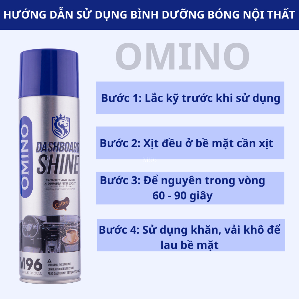 Xịt Dưỡng Bóng Nội Thất, Ghế Da Ô Tô Hương Cafe OMINO M96 500ml - Chính Hãng Omino Vietnam