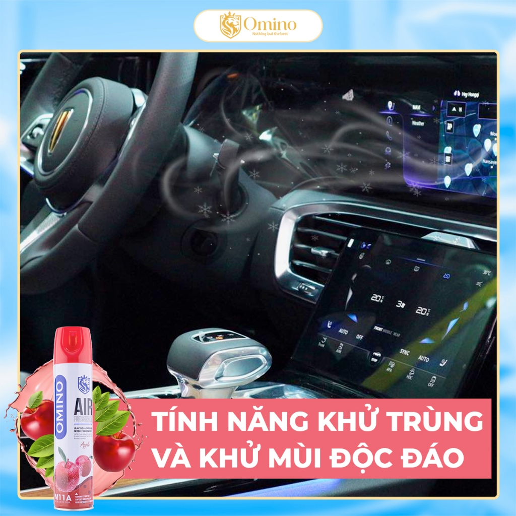 Xịt Thơm Khử Mùi Nội Thất Ô Tô OMINO M11A Hương Táo 330ml Chống Say Xe - Chính Hãng Omino Vietnam