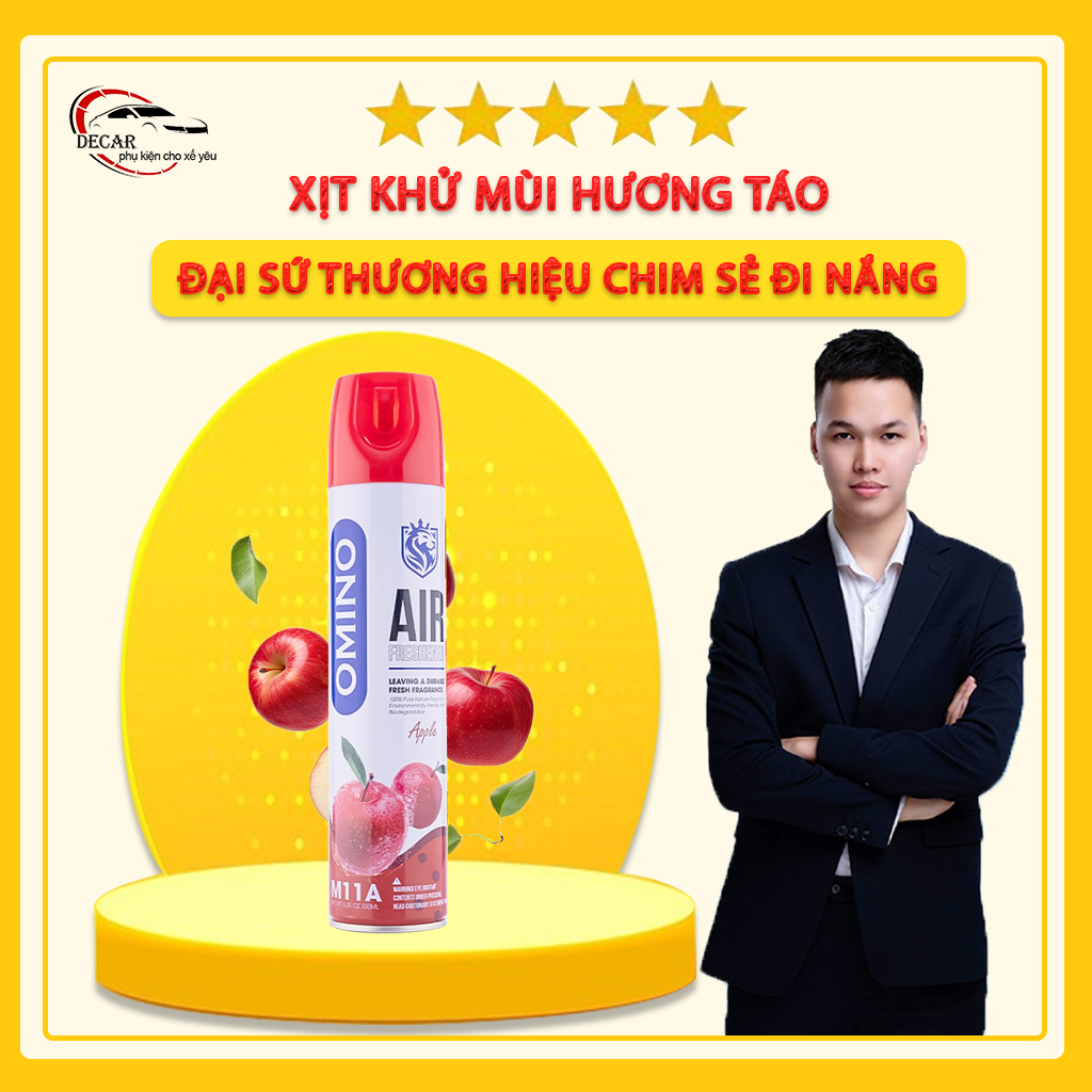 Xịt Thơm Khử Mùi Nội Thất Ô Tô OMINO M11A Hương Táo 330ml Chống Say Xe - Chính Hãng Omino Vietnam