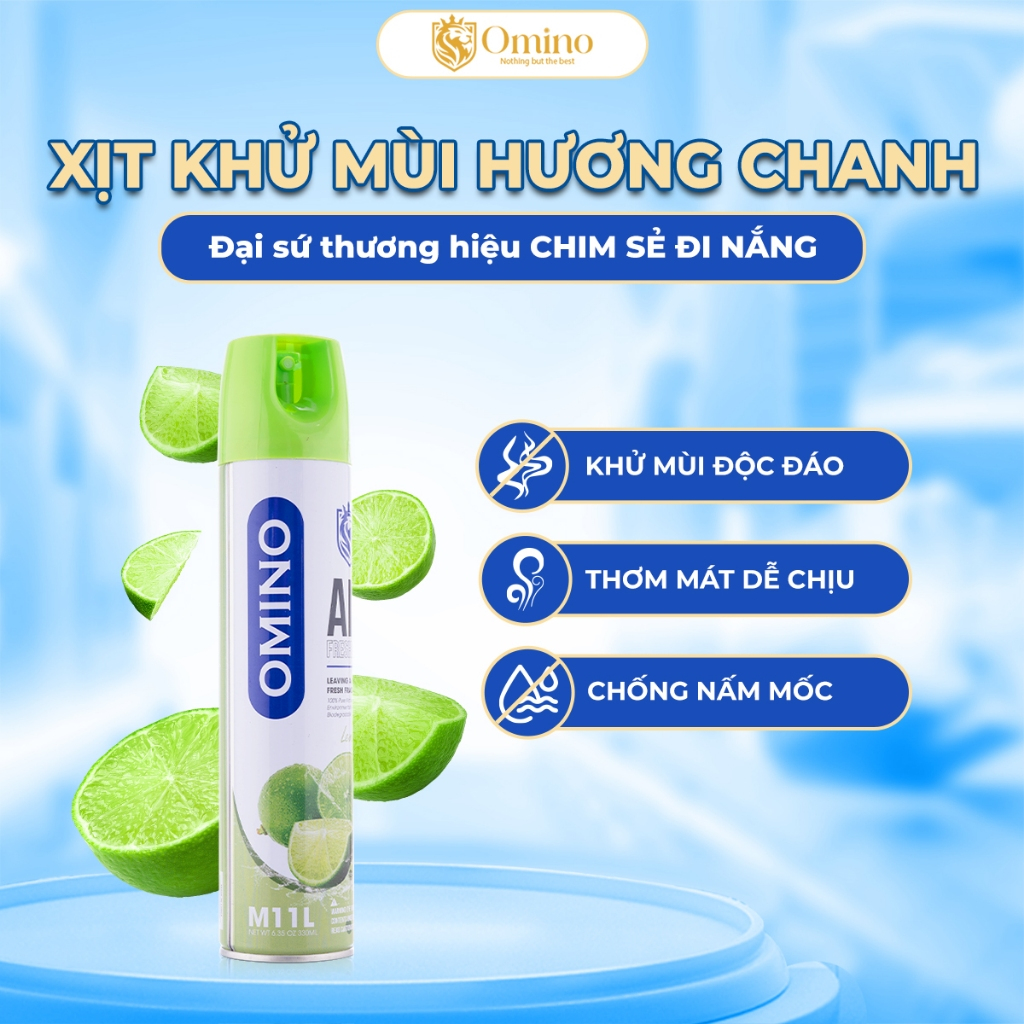 Xịt Thơm Khử Mùi Nội Thất Ô Tô OMINO M11L Hương Chanh 330ml Chống Say Xe - Chính Hãng Omino Vietnam