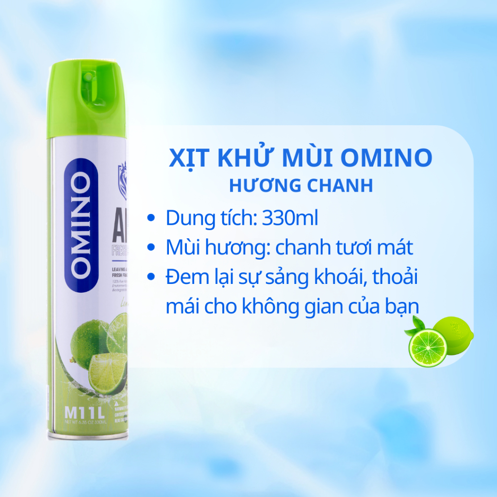 Xịt Thơm Khử Mùi Nội Thất Ô Tô OMINO M11L Hương Chanh 330ml Chống Say Xe - Chính Hãng Omino Vietnam