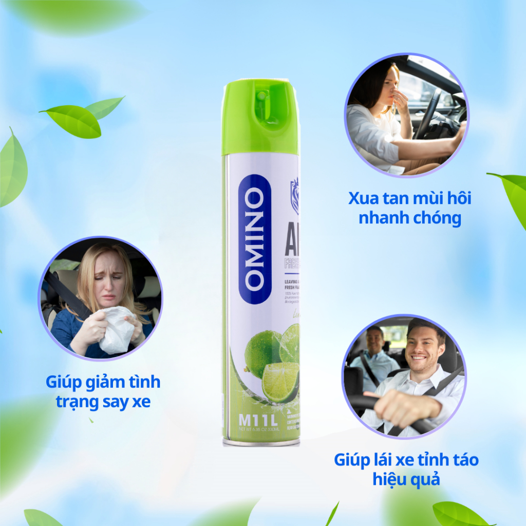 Xịt Thơm Khử Mùi Nội Thất Ô Tô OMINO M11L Hương Chanh 330ml Chống Say Xe - Chính Hãng Omino Vietnam