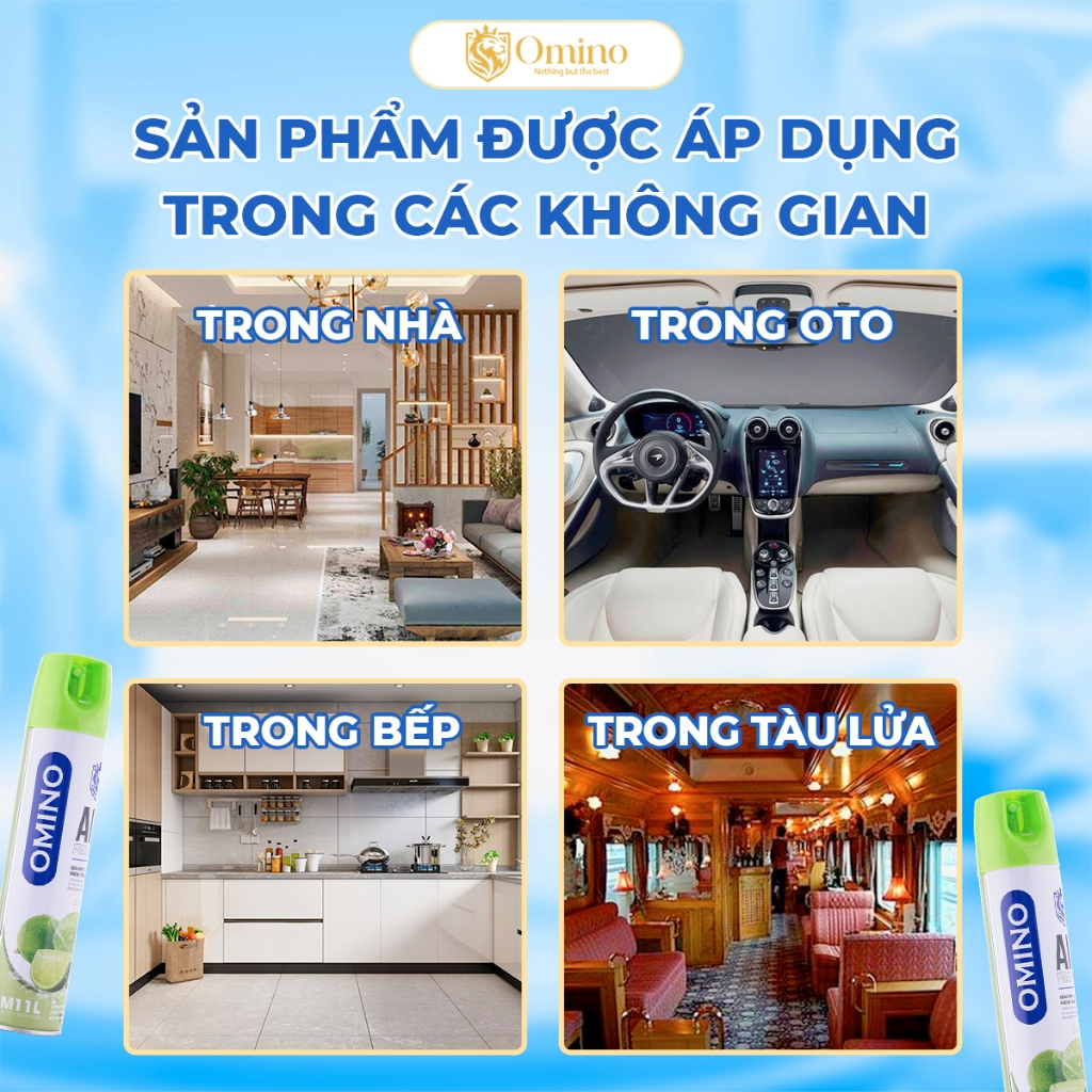 Xịt Thơm Khử Mùi Nội Thất Ô Tô OMINO M11L Hương Chanh 330ml Chống Say Xe - Chính Hãng Omino Vietnam