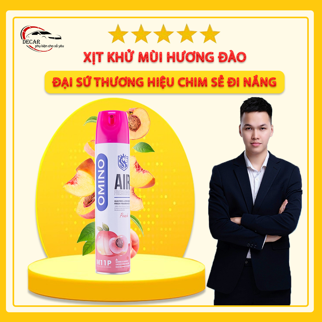 Xịt Hương Đào Khử Mùi Nội Thất Ô Tô OMINO M11P 330ml Chống Say Xe - Chính Hãng Omino Vietnam