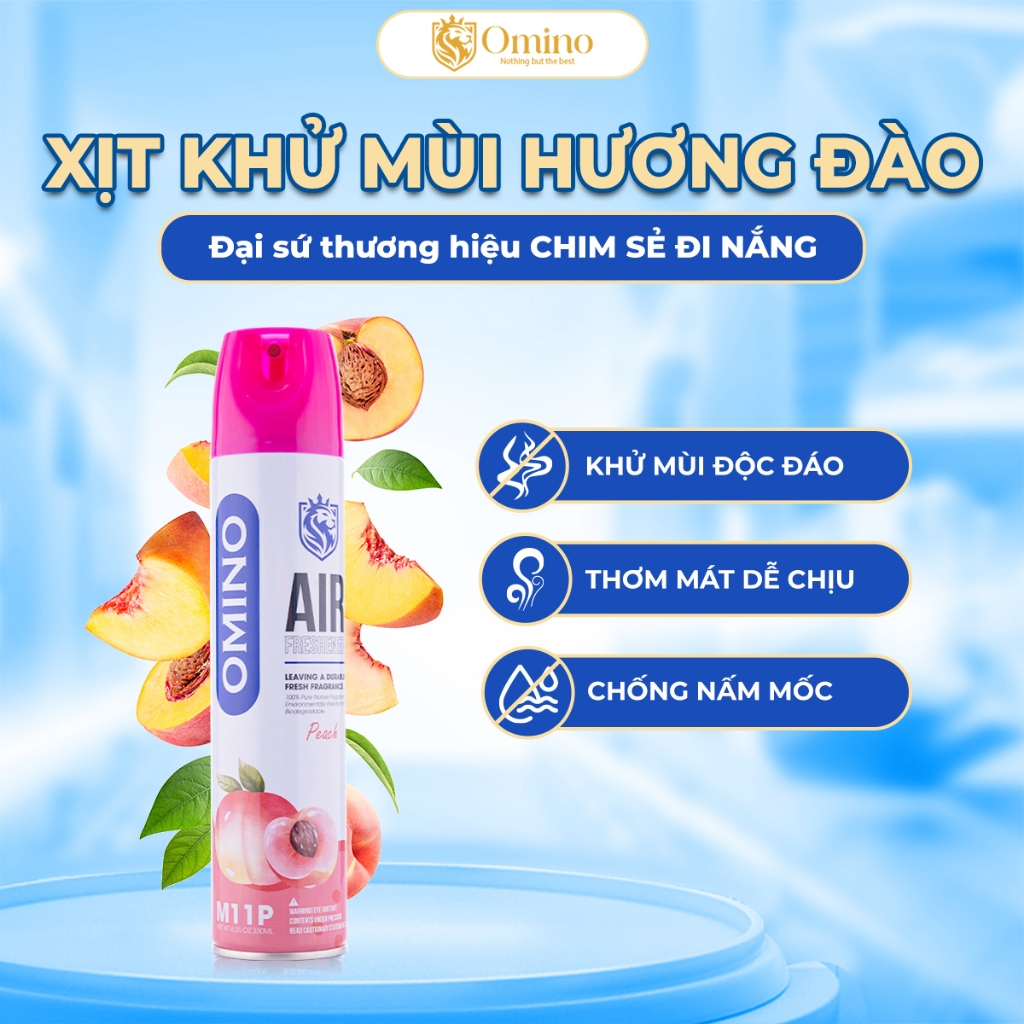 Xịt Hương Đào Khử Mùi Nội Thất Ô Tô OMINO M11P 330ml Chống Say Xe - Chính Hãng Omino Vietnam