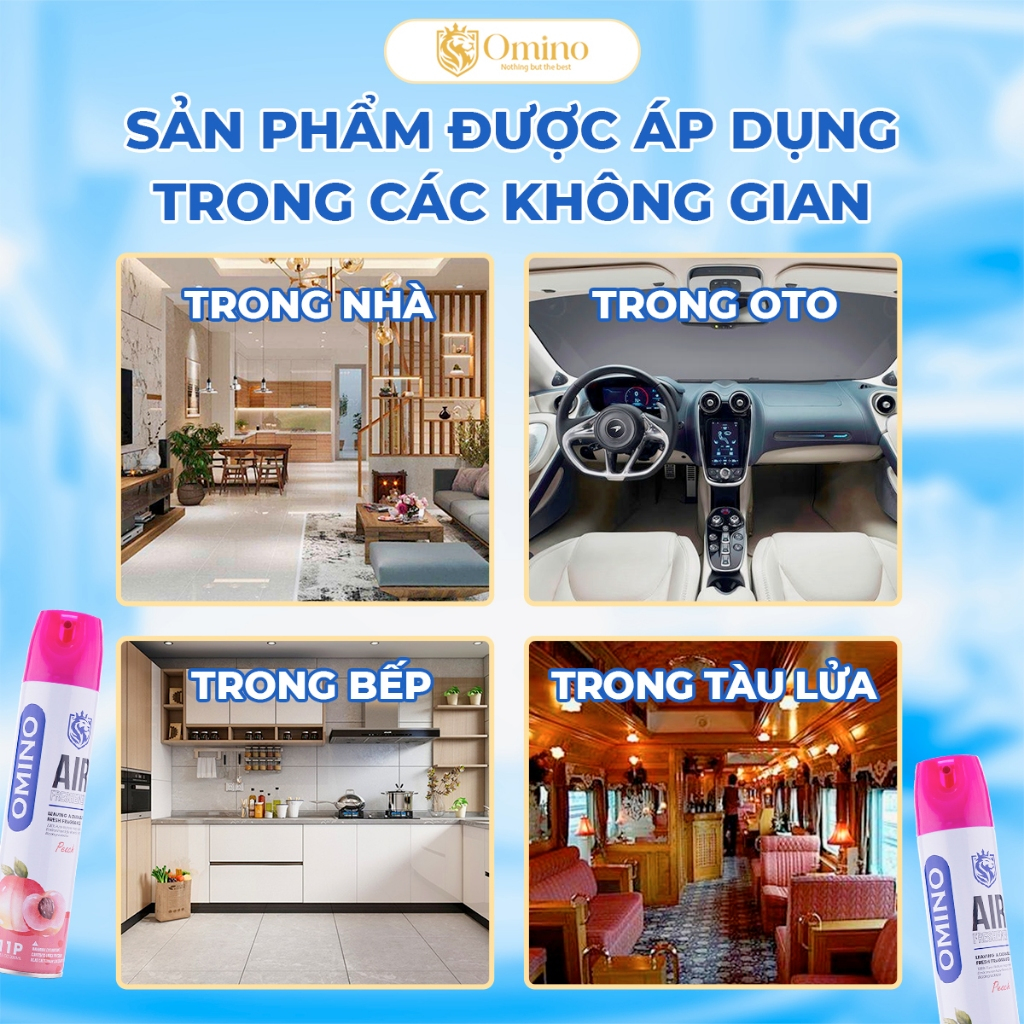 Xịt Hương Đào Khử Mùi Nội Thất Ô Tô OMINO M11P 330ml Chống Say Xe - Chính Hãng Omino Vietnam