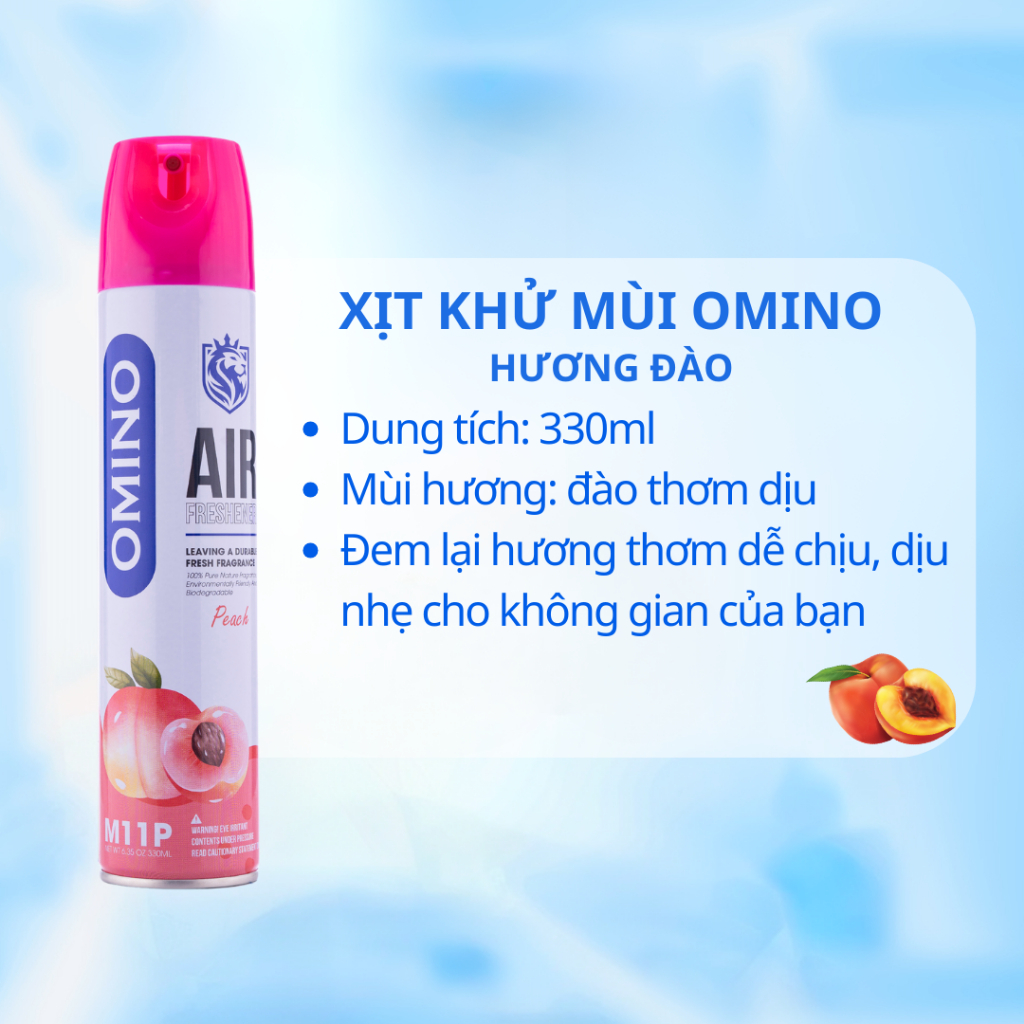 Xịt Hương Đào Khử Mùi Nội Thất Ô Tô OMINO M11P 330ml Chống Say Xe - Chính Hãng Omino Vietnam