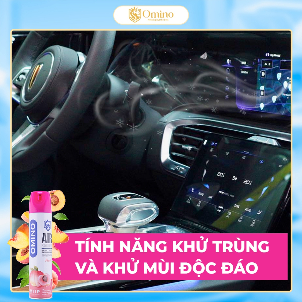 Xịt Hương Đào Khử Mùi Nội Thất Ô Tô OMINO M11P 330ml Chống Say Xe - Chính Hãng Omino Vietnam