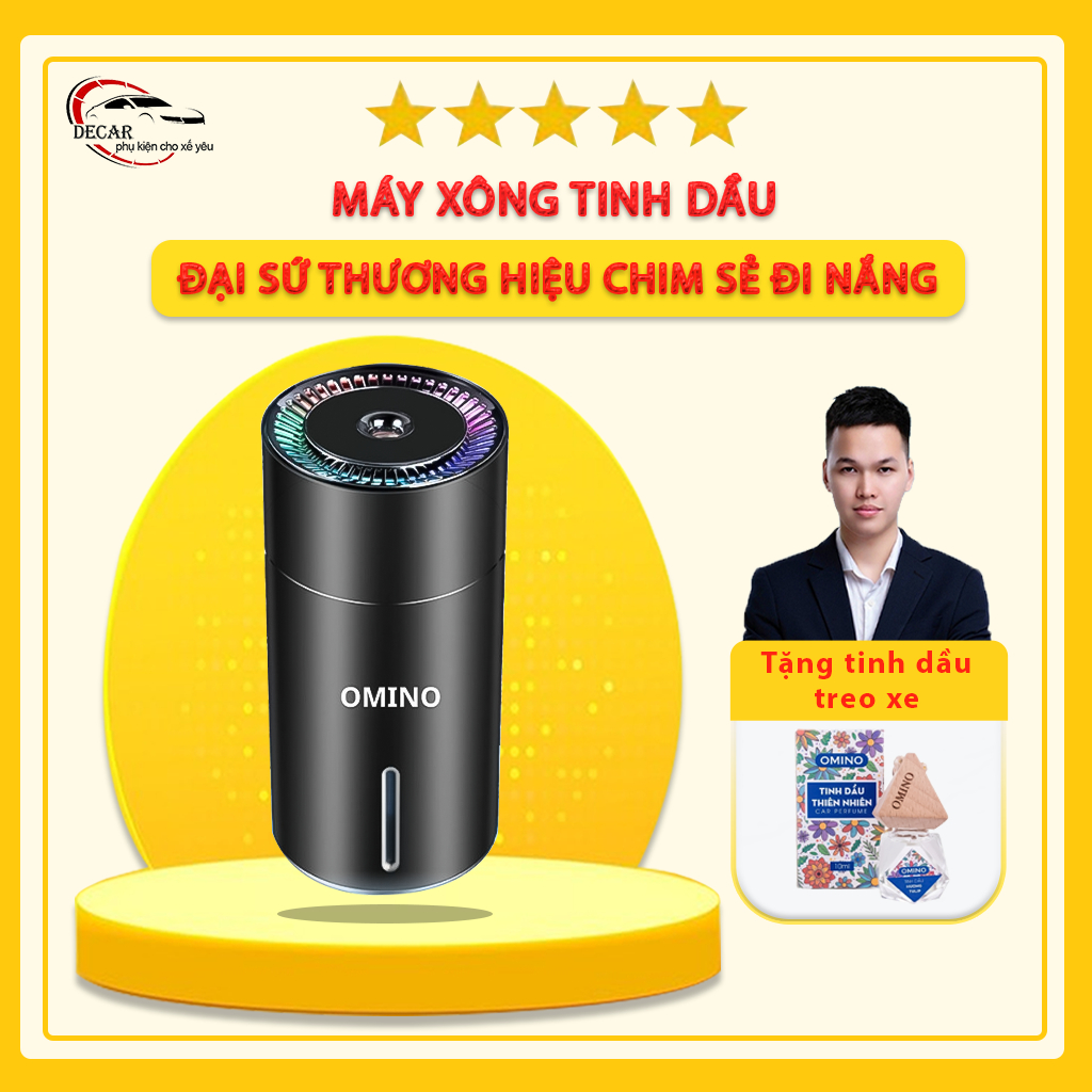 Máy xông tán tinh dầu OMINO 2 chế độ phun sương khử mùi ô tô, bàn làm việc có đèn led [Tặng tinh dầu]