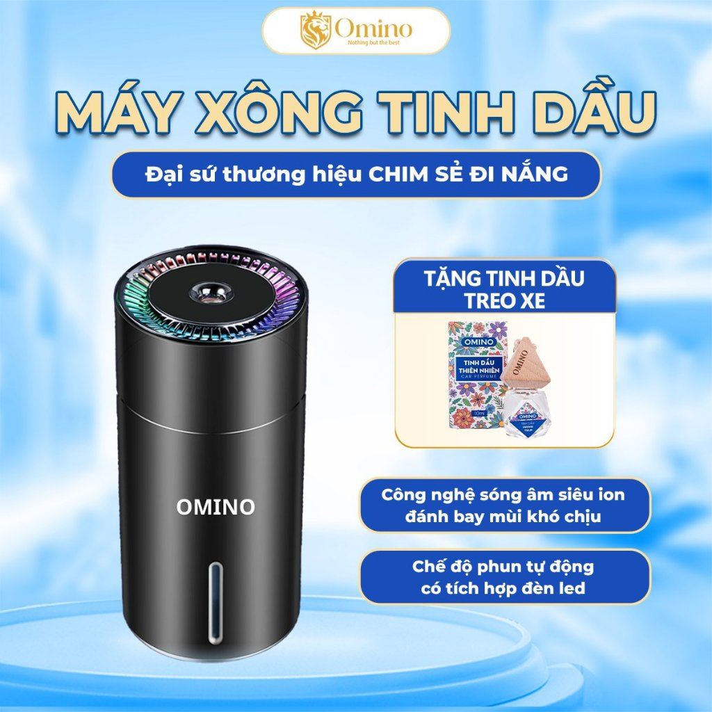 Máy xông tán tinh dầu OMINO 2 chế độ phun sương khử mùi ô tô, bàn làm việc có đèn led [Tặng tinh dầu]