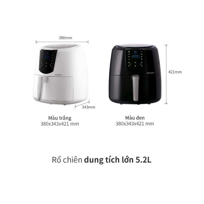 Nồi chiên không dầu LocknLock điện tử dung tích 5.2L EJF357 , tặng kèm chảo nướng 1.7L - K-MALL