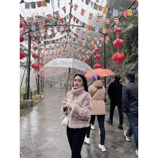 Áo Khoác Lông Thỏ Kẻ Ngang Vạch Sóng Trơn Cao Cấp Freesize