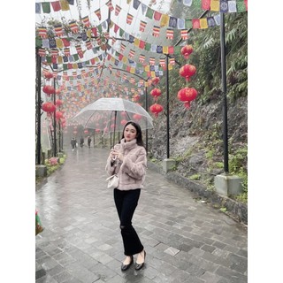 Áo Khoác Lông Thỏ Kẻ Ngang Vạch Sóng Trơn Cao Cấp Freesize