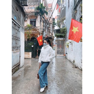 Áo Khoác Lông Thỏ Kẻ Ngang Vạch Sóng Trơn Cao Cấp Freesize
