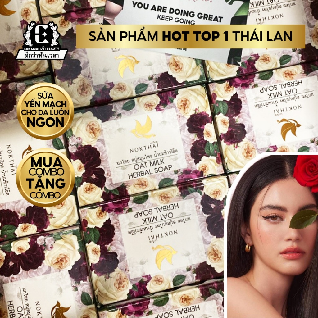 Xà phòng thảo dược NOKTHAI Thái Lan dưỡng trắng da giảm viêm se khít lỗ chân lông Ekkamai Beauty
