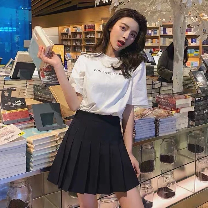Chân váy xếp ly Tennis có quần trong cạp cao dáng ôm eo xòe Chân váy tennis ngắn vải đen trắng dày mềm học sinh đi biển