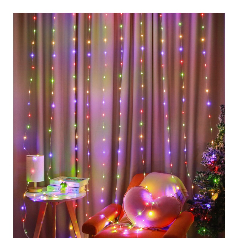 Bộ dây đèn led thác nước-mành mưa-giọt lệ - treo rèm cửa RGB 7 chế độ ...