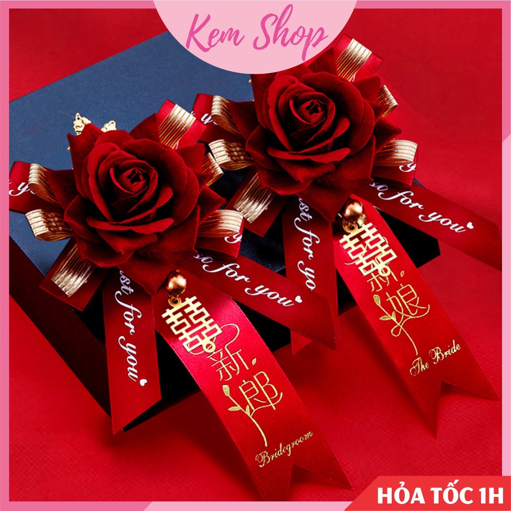 Hoa cài áo đám cưới, hoa gài áo cô dâu chú rể phong cách truyền thống - Kem Shop K102