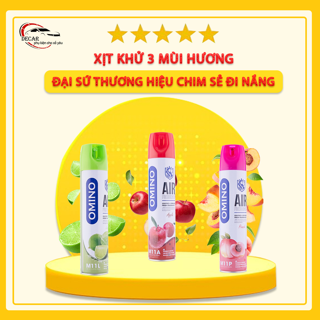 Xịt Thơm Khử Mùi Nội Thất Ô Tô OMINO M11 330ml- Đủ 3 Mùi Hương Táo, Đào, Chanh - Chính Hãng Omino Vietnam