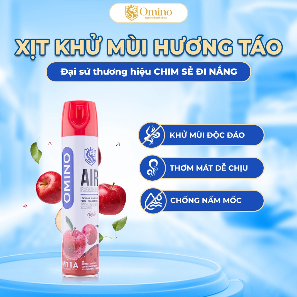 Xịt Thơm Khử Mùi Nội Thất Ô Tô OMINO M11 330ml- Đủ 3 Mùi Hương Táo, Đào, Chanh - Chính Hãng Omino Vietnam