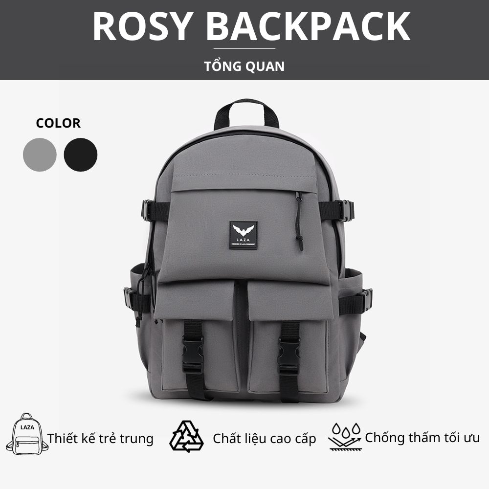 Ảnh Balo nam nữ thời trang LAZA Rosy Backpack 496 chất liệu trượt nước cao cấp 2