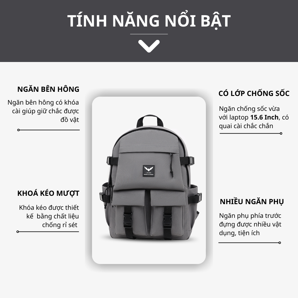 Ảnh Balo nam nữ thời trang LAZA Rosy Backpack 496 chất liệu trượt nước cao cấp 4
