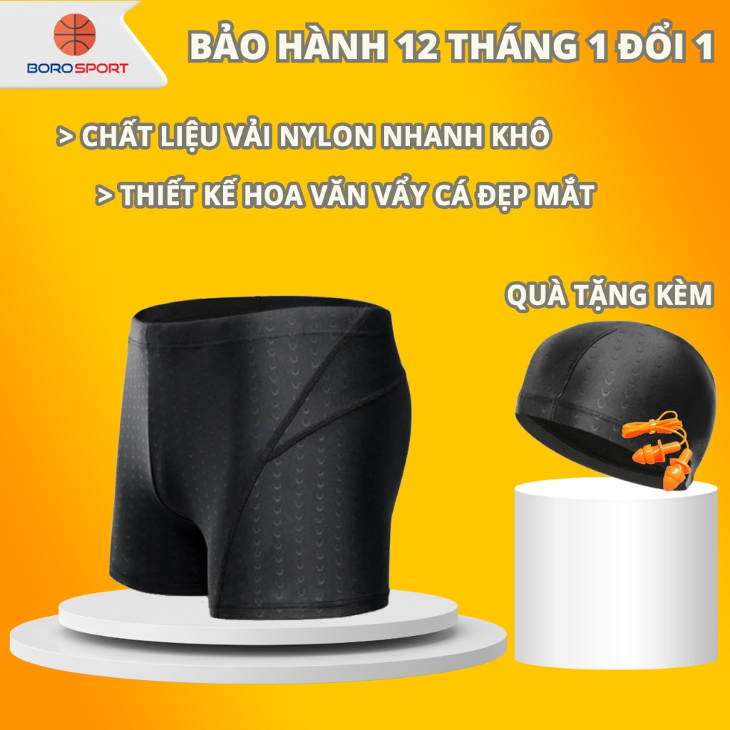 Ảnh Quần Bơi Nam Tặng Kèm Nón Bơi Bịt Tai Quần Bơi Nam 2 Lớp Ngắn Hoa Văn Vây Cá Mập Thoát Nước Nhanh Cleacco CMN Boro Sport 2
