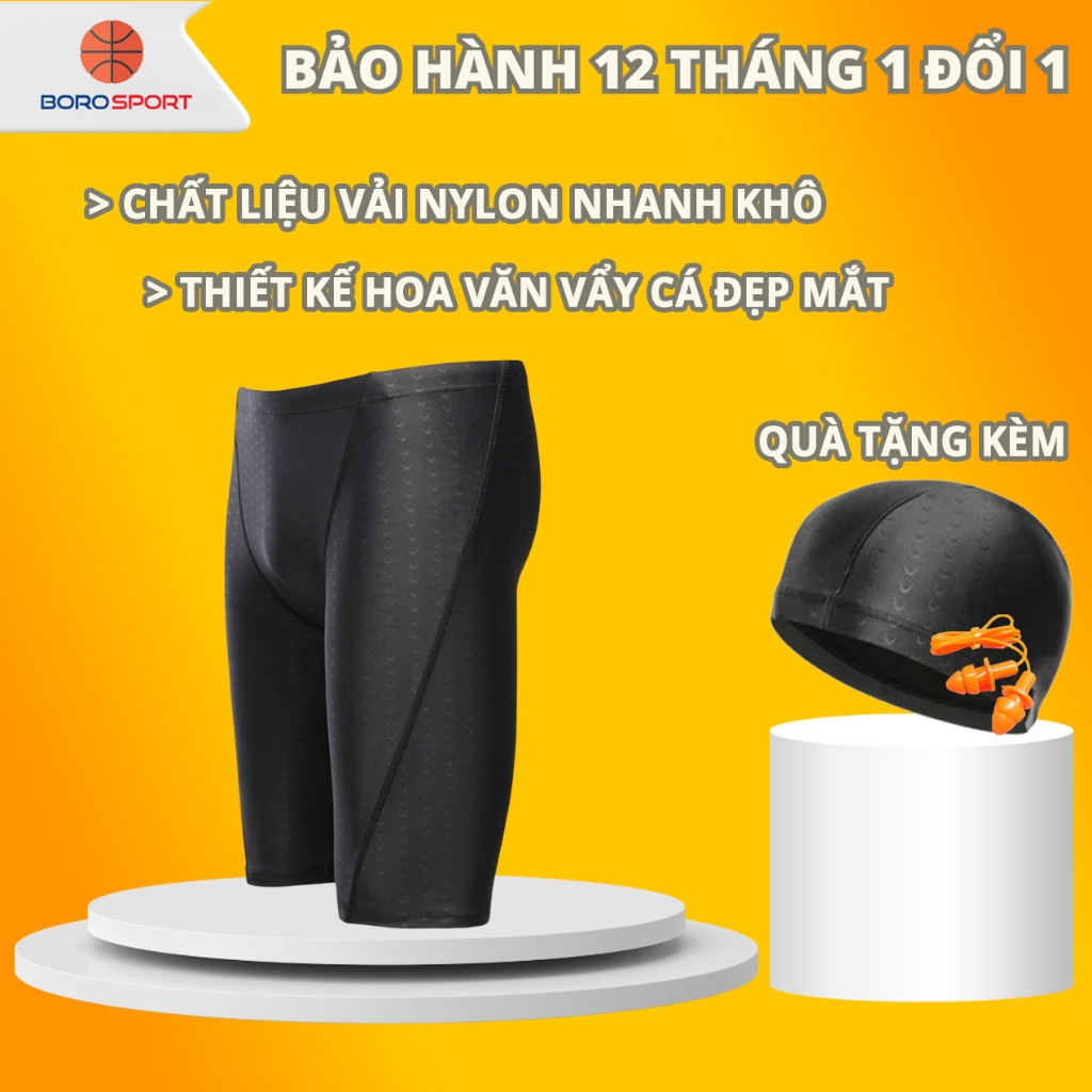 Ảnh Quần Bơi Lửng mẫu mới 2025 Kèm Nón Bơi Nam Hoa Văn Vây Cá Mập Co Giãn Thoát Khí Nhanh Khô Cleacco QBL Boro Sport 1