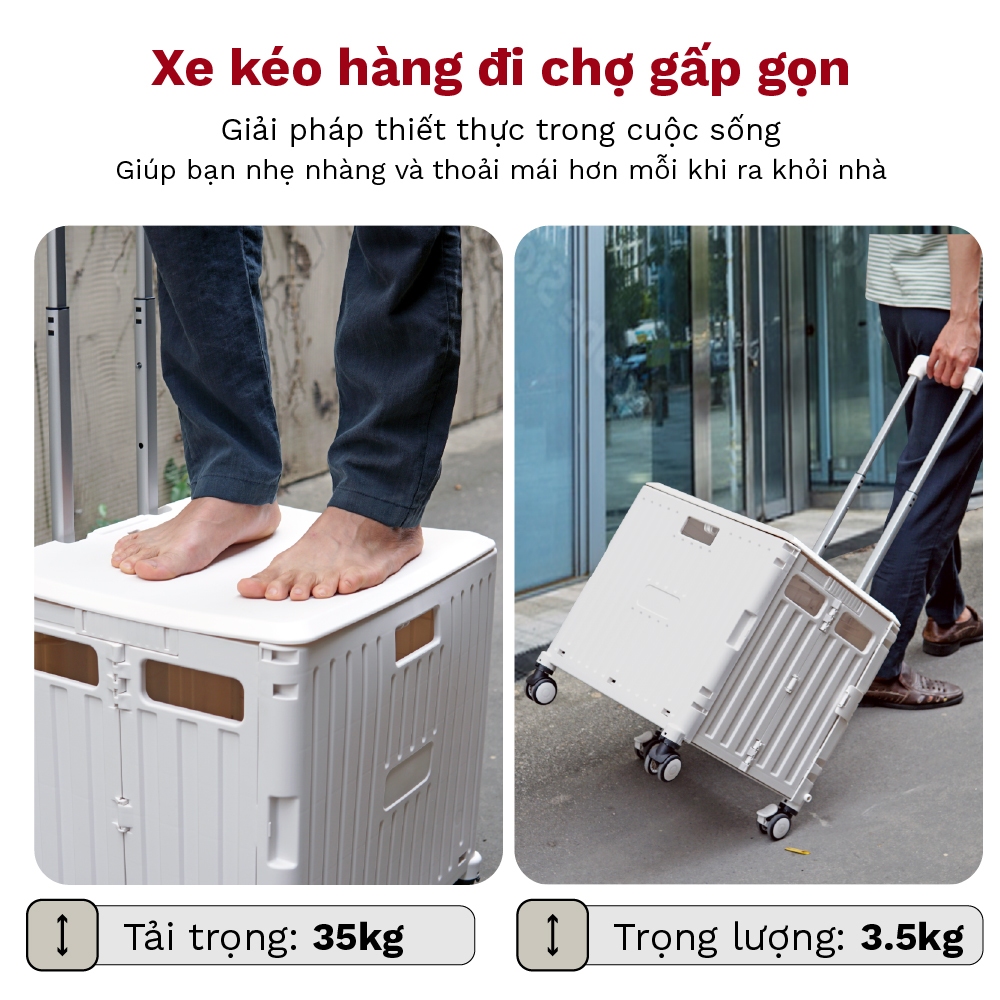 Xe kéo đi chợ gấp gọn Fujihome PT-35F tải trọng 50-60kg thích hợp dùng đi chợ, chở đồ, bảo hành 12 tháng