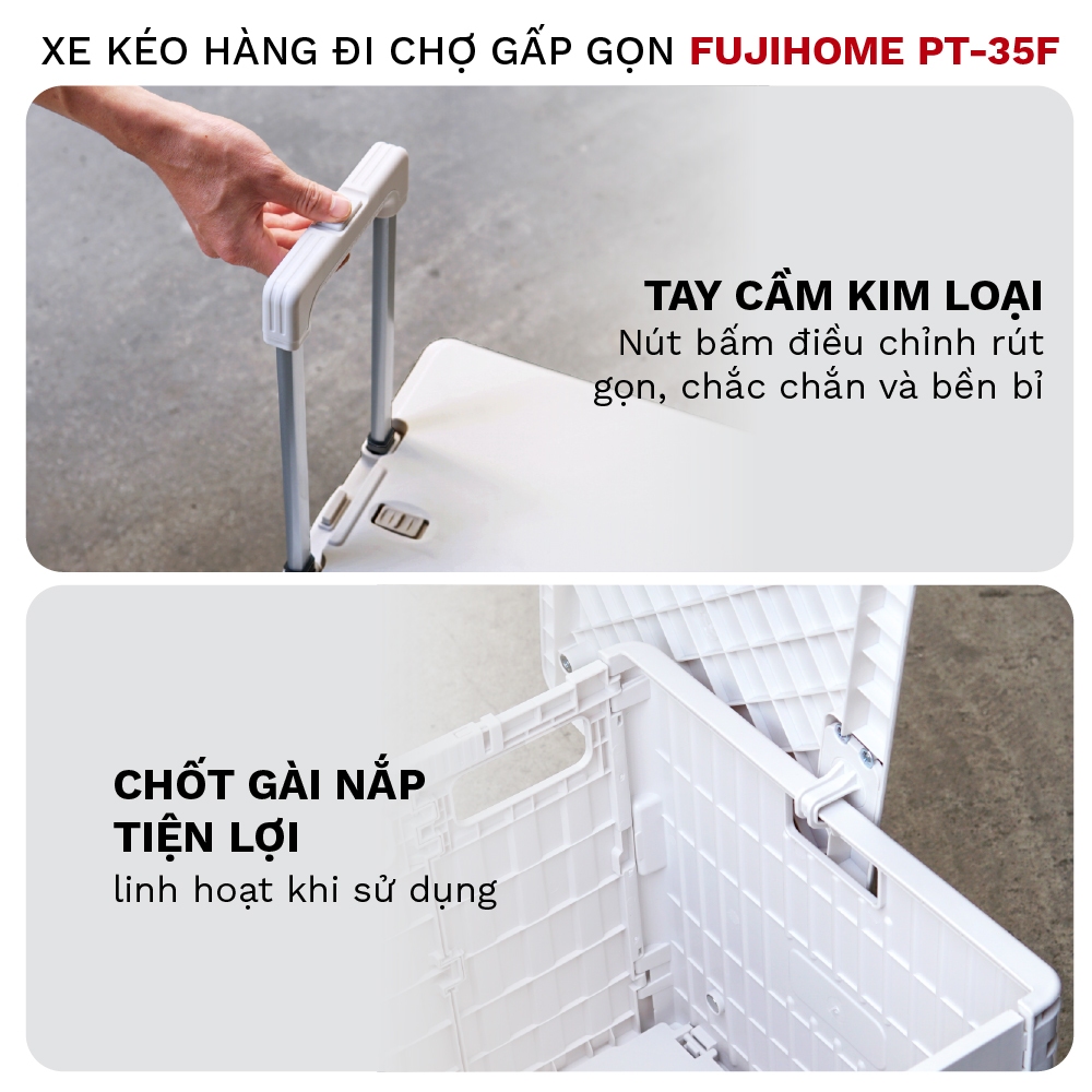 Xe kéo đi chợ gấp gọn Fujihome PT-35F tải trọng 50-60kg thích hợp dùng đi chợ, chở đồ, bảo hành 12 tháng