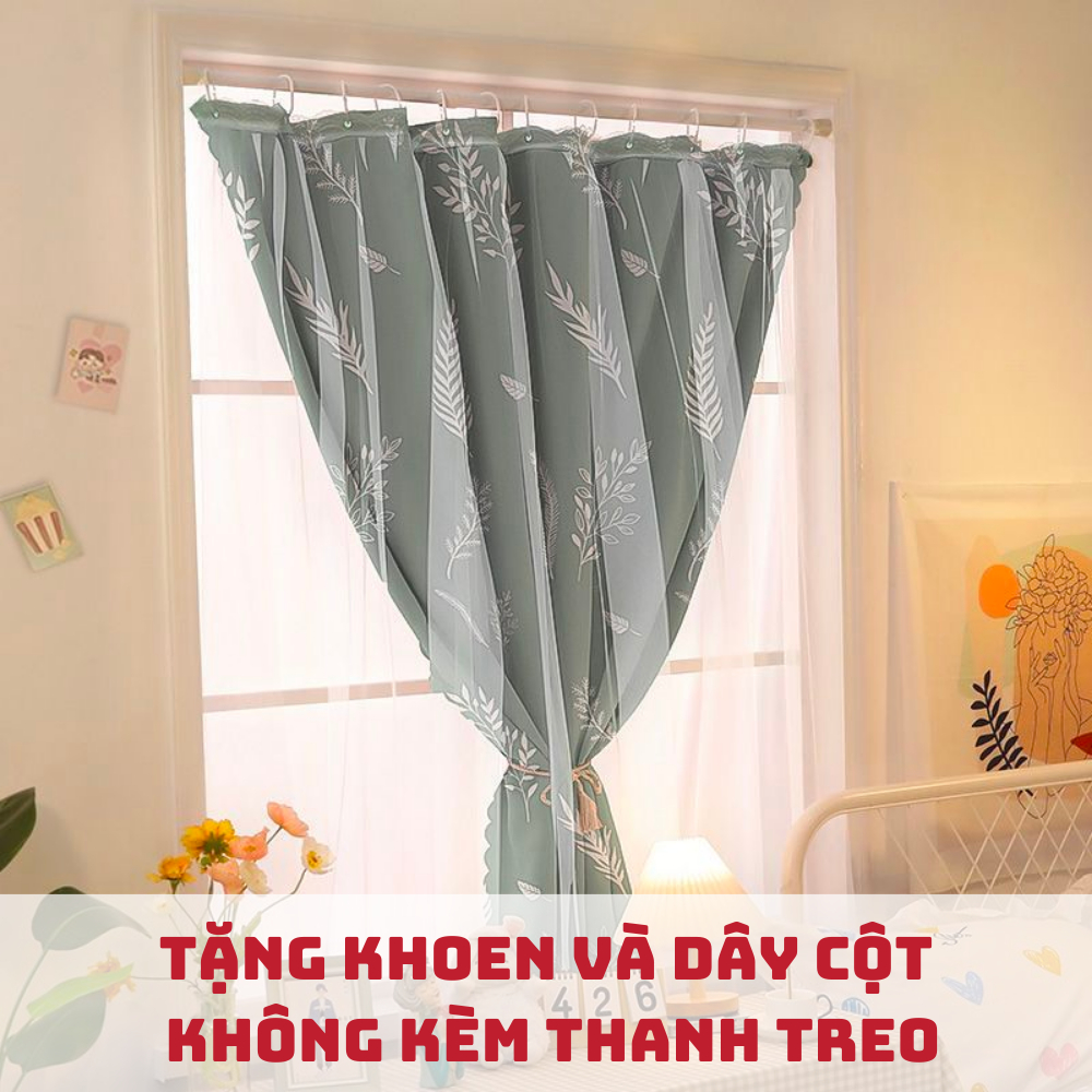 Ảnh Rèm Khoen hoạ tiết treo tường chống nắng, trang trí cửa sổ  phòng khách decord phòng ngủ sang trọng tặng dây buộc rèm 2