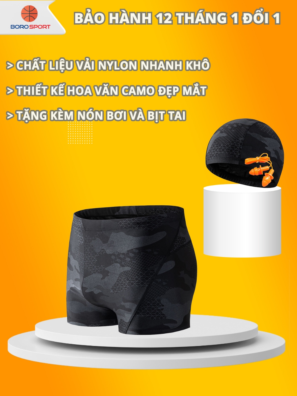 Ảnh Quần Bơi Nam Tặng Kèm Nón Bơi Bịt Tai  Hoa Văn Camo Thoát Nước Nhanh Cleacco CMNCM Boro Sport mẫu mới 2025 1