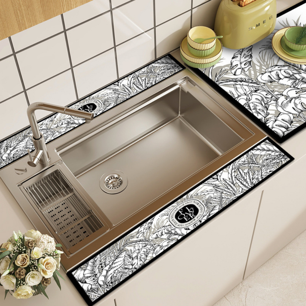 Thảm Thấm Hút Nước Bồn Rửa Bát Nhanh Khô, Chất Liệu Bùn Tảo Cát Cao Su Chống Trượt, Thảm Thấm Nước