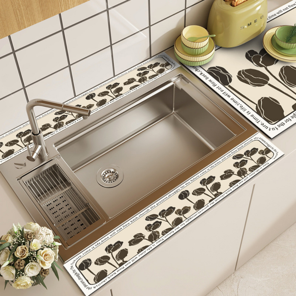 Thảm Thấm Hút Nước Bồn Rửa Bát Nhanh Khô, Chất Liệu Bùn Tảo Cát Cao Su Chống Trượt, Thảm Thấm Nước