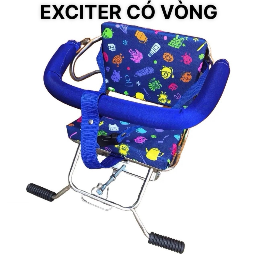 [ CÓ VÒNG ] Ghế ngồi xe máy , Yên Nệm, Có tựa, Có Vòng, Có Gác Chân, An Toàn Cho Bé , GHẾ SỐ GẬP INOX CÓ VÒNG XE EXCITER