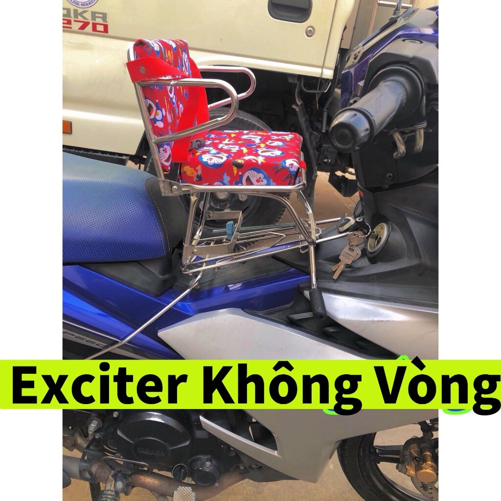 [ CÓ VÒNG ] Ghế ngồi xe máy , Yên Nệm, Có tựa, Có Vòng, Có Gác Chân, An Toàn Cho Bé , GHẾ SỐ GẬP INOX CÓ VÒNG XE EXCITER