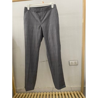 Quần vải dài của nữ, dáng quần baggy vải kẻ màu ghi nhã nhặn, form dáng đẹp lịch sự, cạp quần phối chun dễ chịu