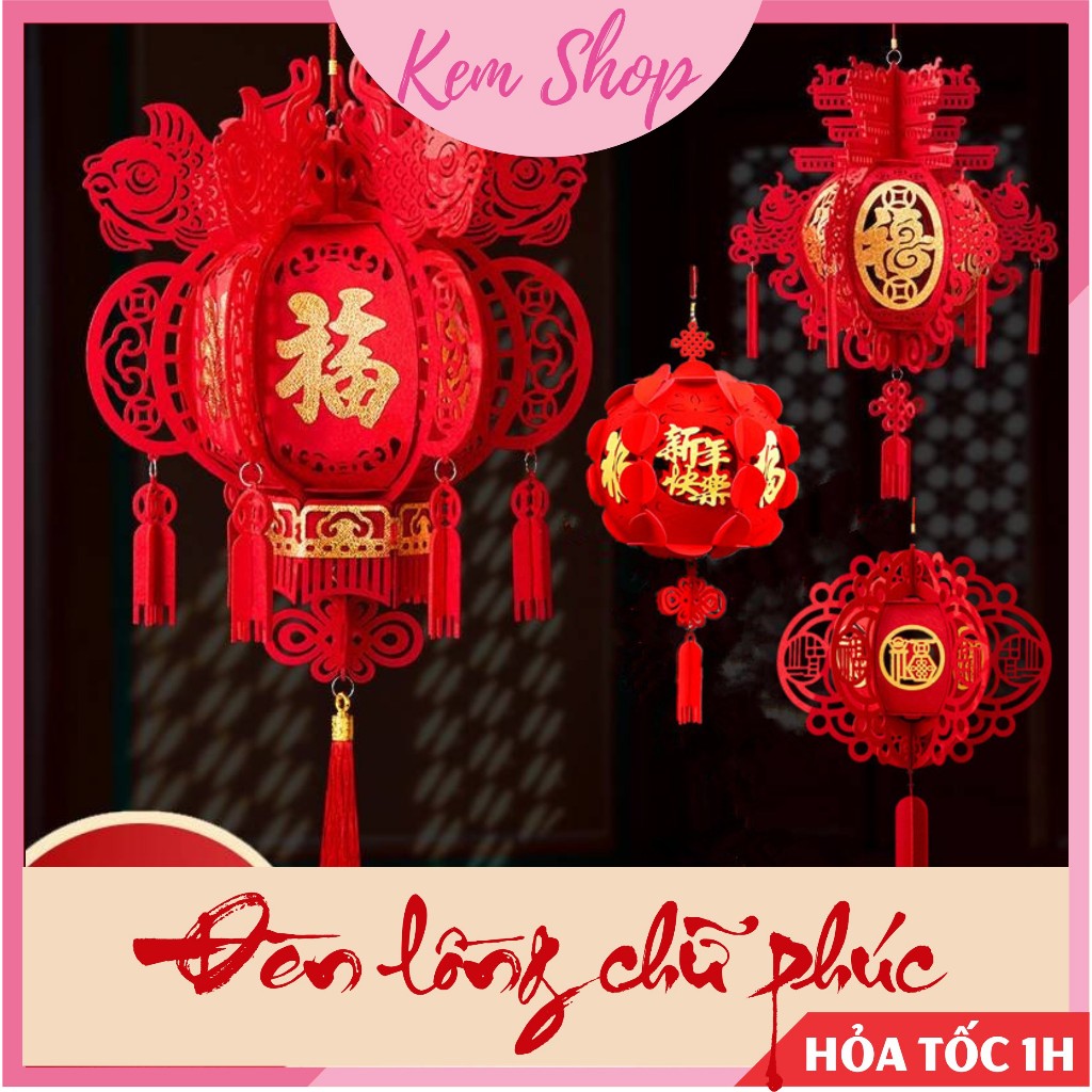 Đèn lồng chữ Phúc bằng nỉ trang trí lễ tết, trung thu, lễ hội, đám cưới DIY - Kem Shop K373