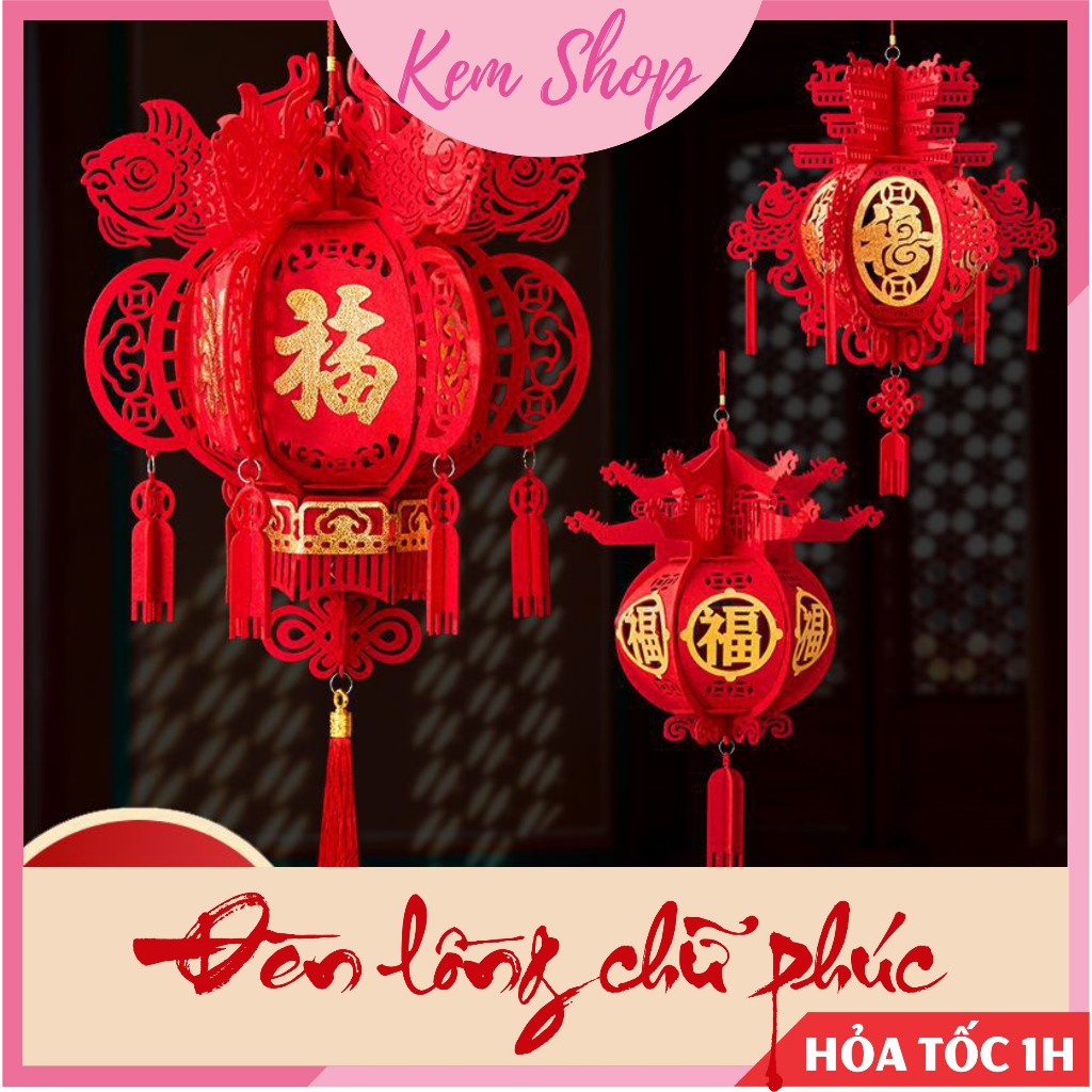 Đèn lồng chữ Phúc bằng nỉ trang trí lễ tết, trung thu, lễ hội, đám cưới DIY - Kem Shop K373