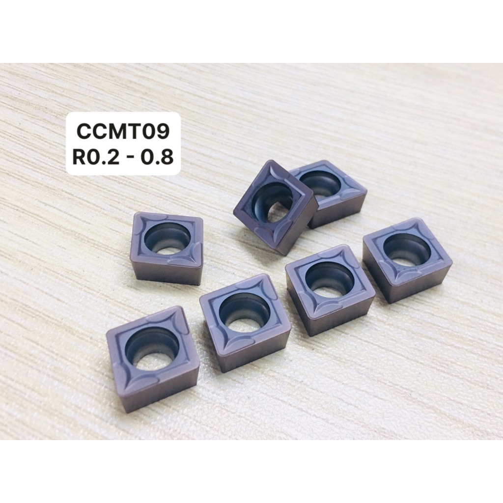 Mảnh chíp tiện C09, CCMT09, góc mũi R0.2 - R0.4 - R0.8, gia công inox ...