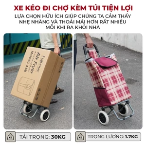 Xe kéo đi chợ siêu thị ST-30AF gấp gọn Fujihome, Giỏ đựng đồ túi vải oxford thời trang chống nước khung thép chịu lực