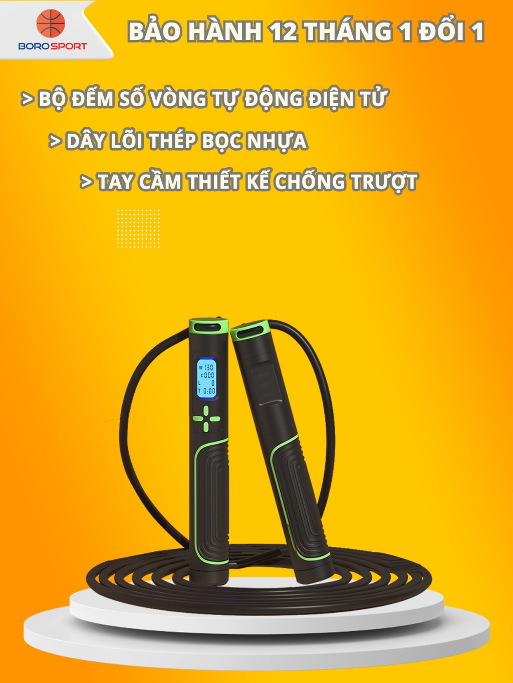 Ảnh Dây Nhảy Đếm Số Bảo Hành 12 Tháng Dây Nhảy Thông Minh Bộ Led Đếm Số Chất Liều Dây PVC Lõi Thép Cleacco DNNB Boro Sport 1