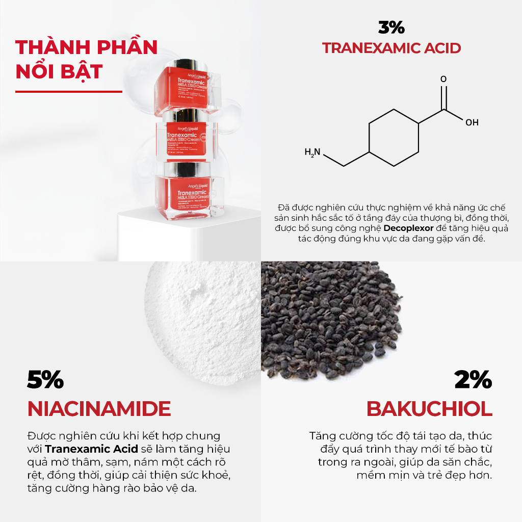 Ảnh Bộ Sản Phẩm Toner - Serum - Kem Dưỡng Giảm Thâm Nám Chuyên Biệt Angel's Liquid Tranexamic Acid Mela Zero 4