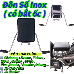 Ghế ngồi xe máy số , ghế đôn số inox - Ghế ngồi xe máy em bé - Xe Số, Yên Nệm, Không Tựa, Có Gác Chân
