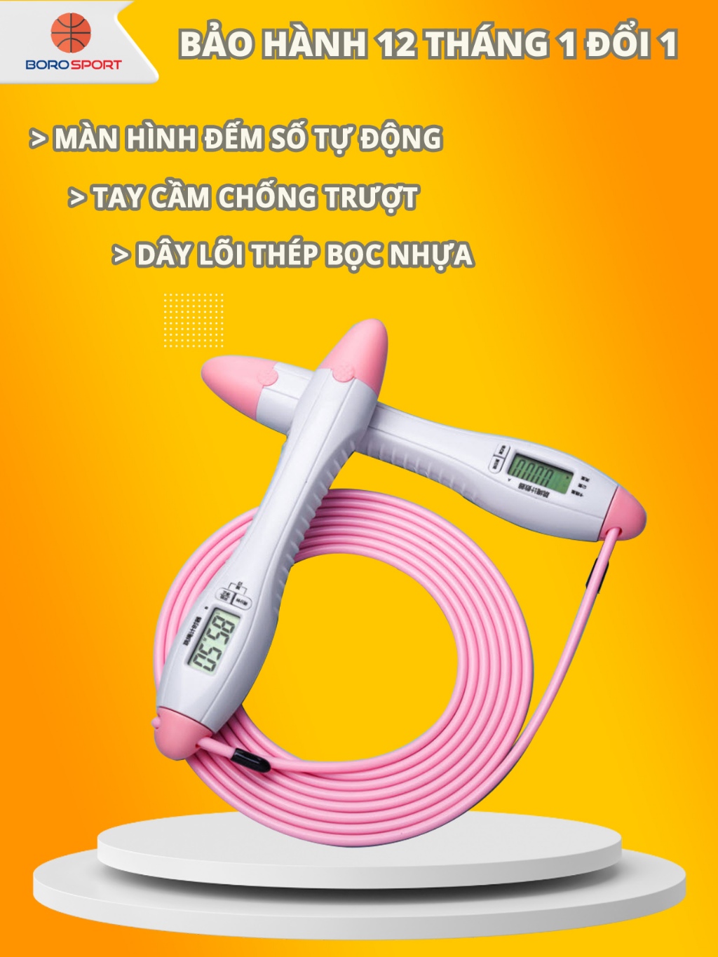Ảnh Dây Nhảy Lõi Thép Bảo Hành 12 Tháng Dây Nhảy Đếm Số Tự Động Đếm Giờ Dây Lõi Thép Cleacco DNLT Boro Sport 1