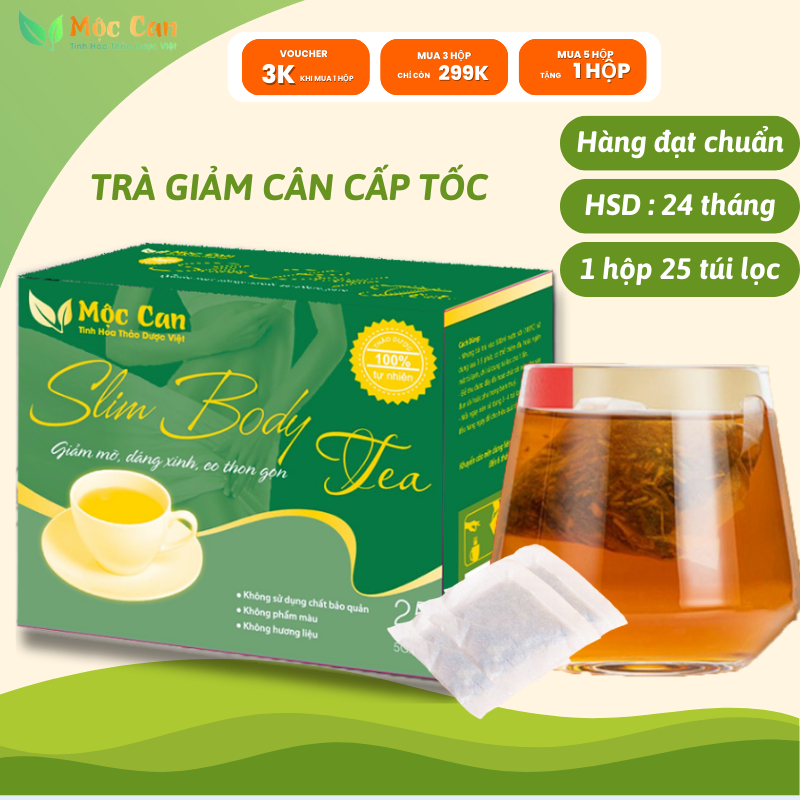 Trà giảm cân cấp tốc Mộc Can, tiêu mỡ giảm mỡ bụng sau sinh hộp 25 túi lọc