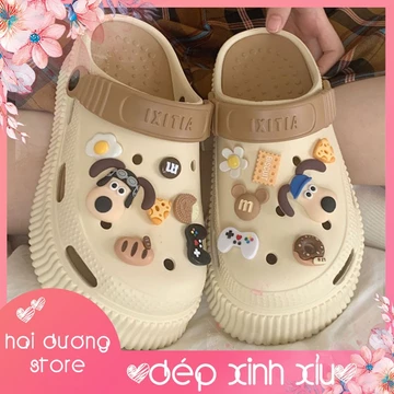 Dép nữ dép cross dép bánh mì dép sục gắn sticker hình chú chó đễ thương đế EVA êm chân