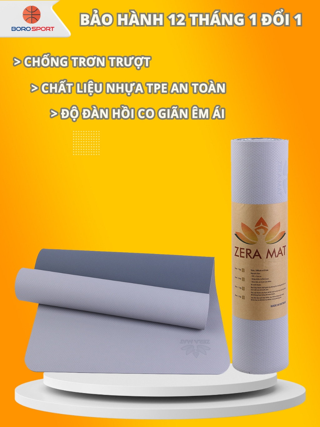Ảnh Thảm Tập Yoga định tuyến Bảo hành 12 tháng 1 đổi 1 Thảm Yoga Chống Trượt 2 Lớp 6 mm Chất Liệu TPE Êm Ái BORO SPORT 1