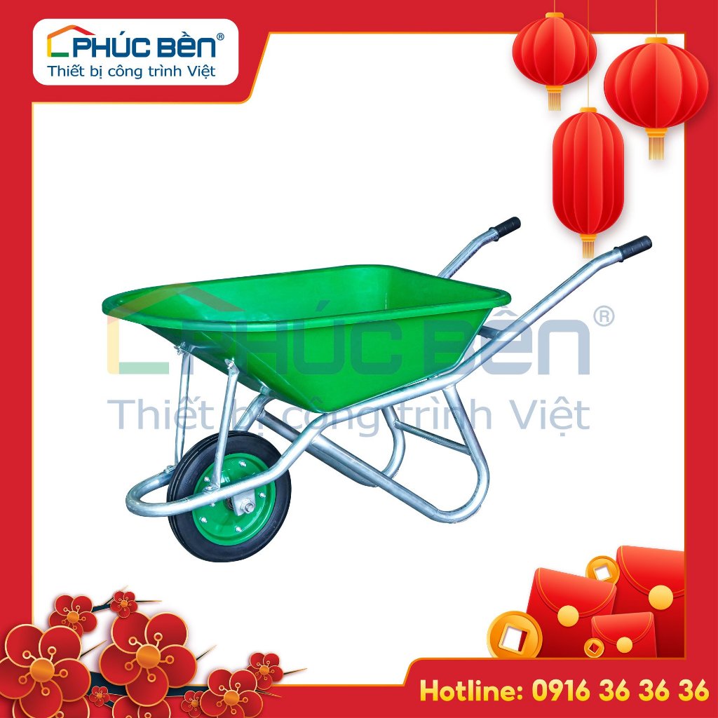 Xe rùa thùng nhựa, bánh đặc Caster 3.00-8. Xe rùa thùng nhựa Phúc Bền ...